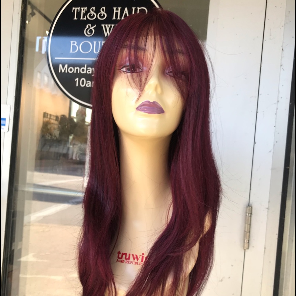 Burgundy Rare Wine Lacefront wig Bangs Long wig - Picture 1 of 8